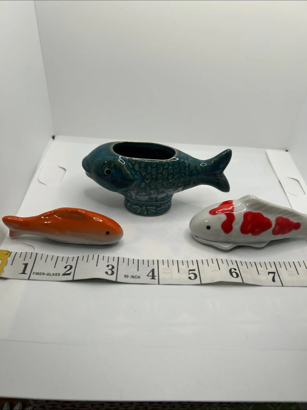 Ceramic Koi Fish Figurine Set - Blue, White & Red, Orange